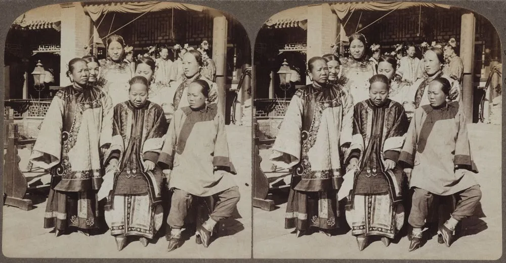 Group of women in the courtyard of a Chinese house, Peking (Beijing)