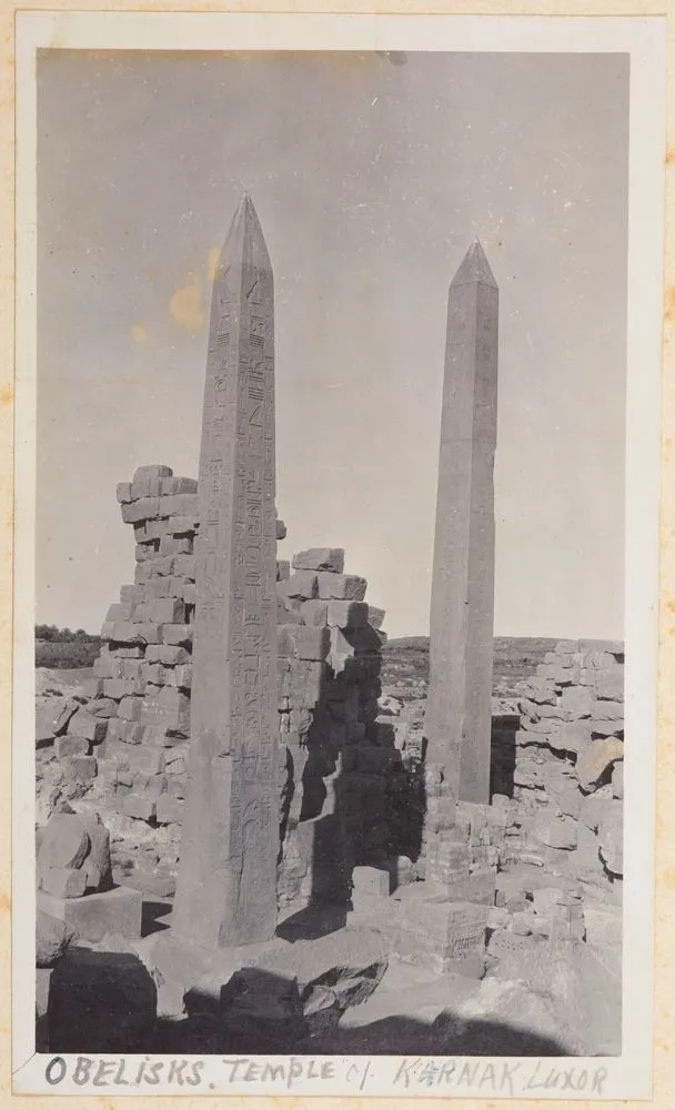 Obelisks, Temple of Karnak, Luxor. From the album: Photograph album of Major J.M. Rose, 1st NZEF
