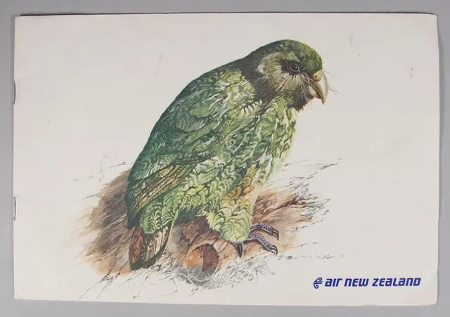Air New Zealand menu with illustration of a kakapo