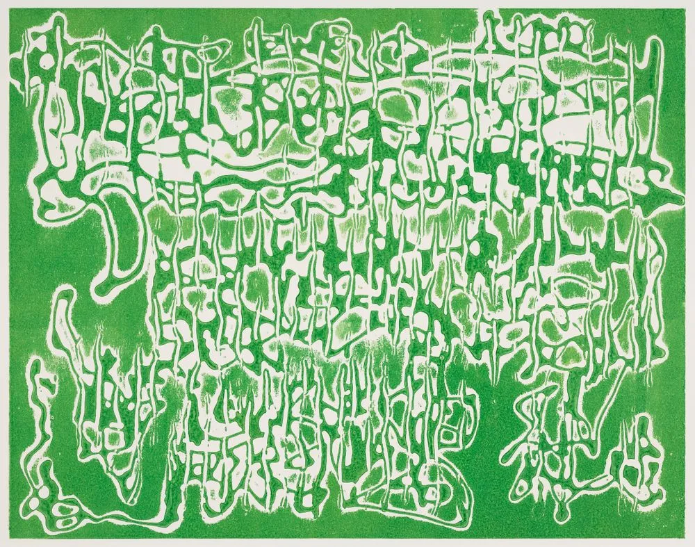 Untitled [ Green abstract blob pattern with irregular snail trail]