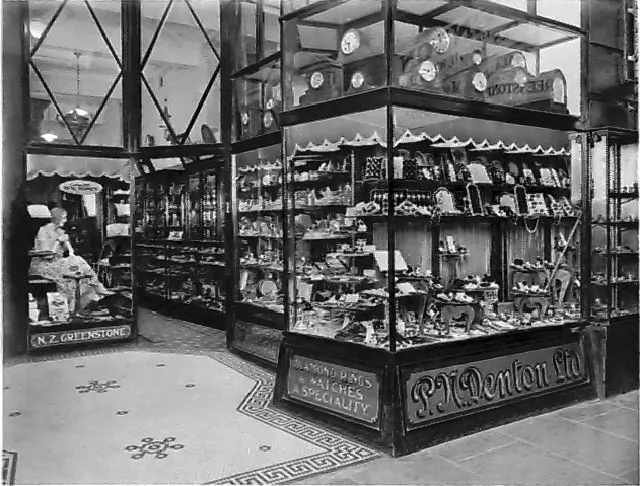 Window displays at PN Denton, Jewellers and Goldsmiths of 260 Lambton Quay