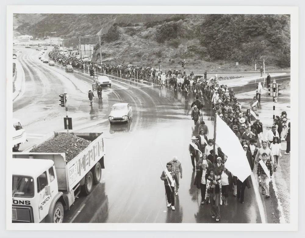 Maori Land March. Ngauranga Gorge from overbridge