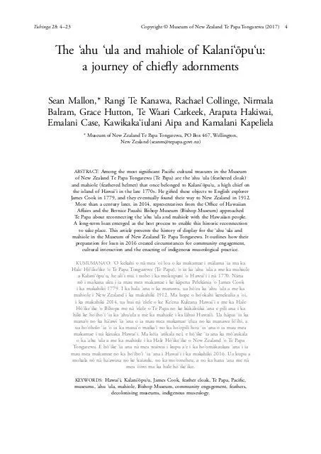 The ‘ahu ‘ula and mahiole of Kalani‘ōpu‘u: a journey of chiefly adornments