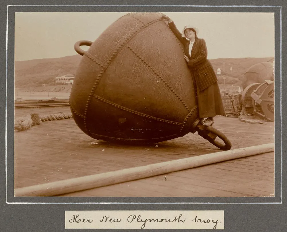 Visit to the Breakwater harbour: Her New Plymouth buoy. From the album: Family photographs. [1914-1917]