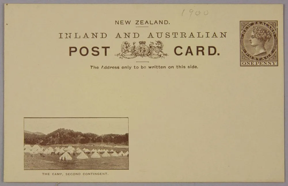 Boer War pre-stamped postcard, 'The Camp, Second Contingent.'