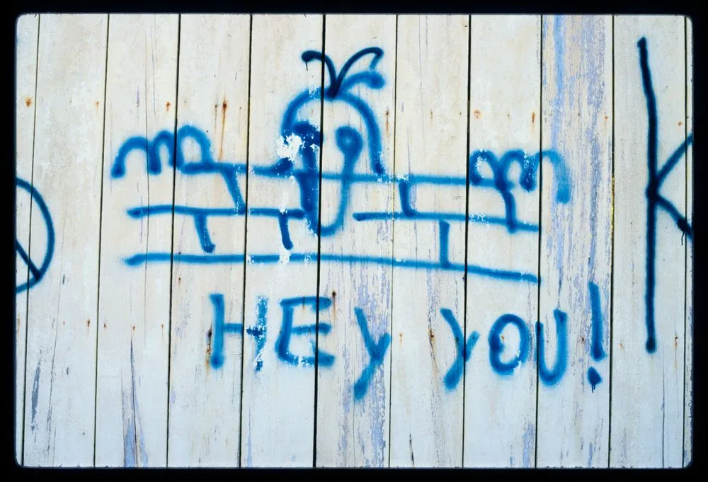 Graffiti on wooden fence