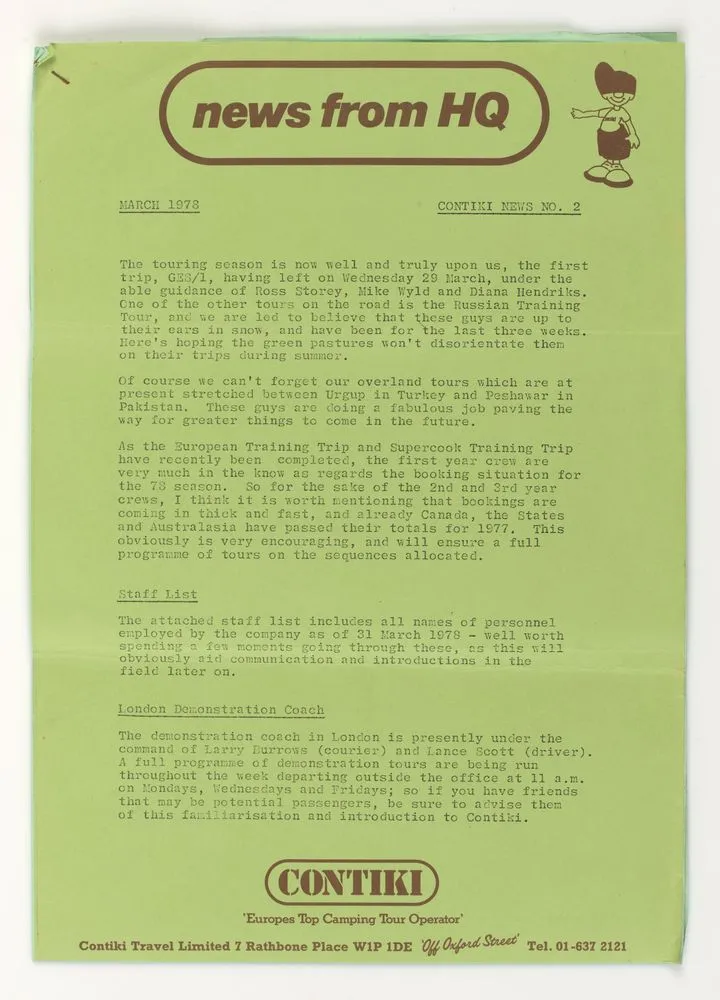 "New from HQ" Contiki newsletter
