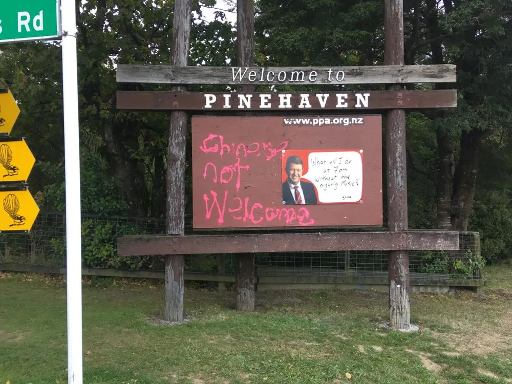 Racist graffiti on community noticeboard, Upper Hutt