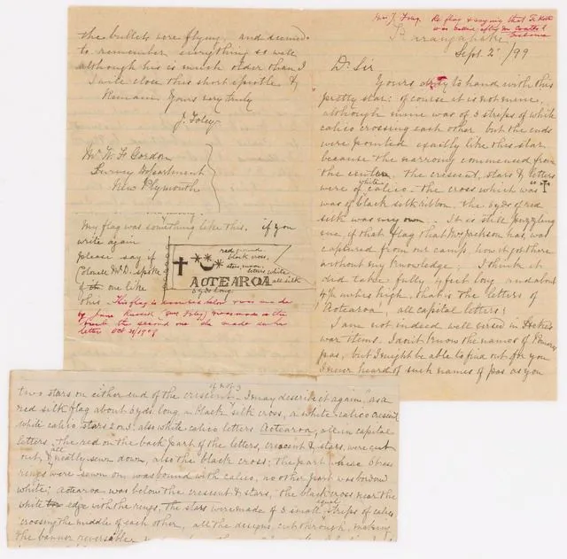 Letter to W.F. Gordon re Gate Pa flag and Te Kooti's name