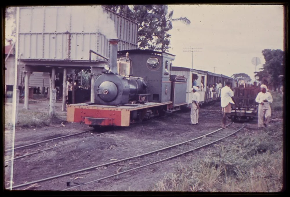 Free passenger train on cane-train route, colonial sugar refinery, Fiji