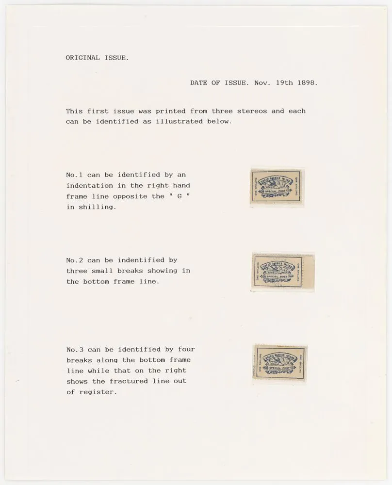Great Barrier Pigeongram Service one shilling stamps: 1st issue