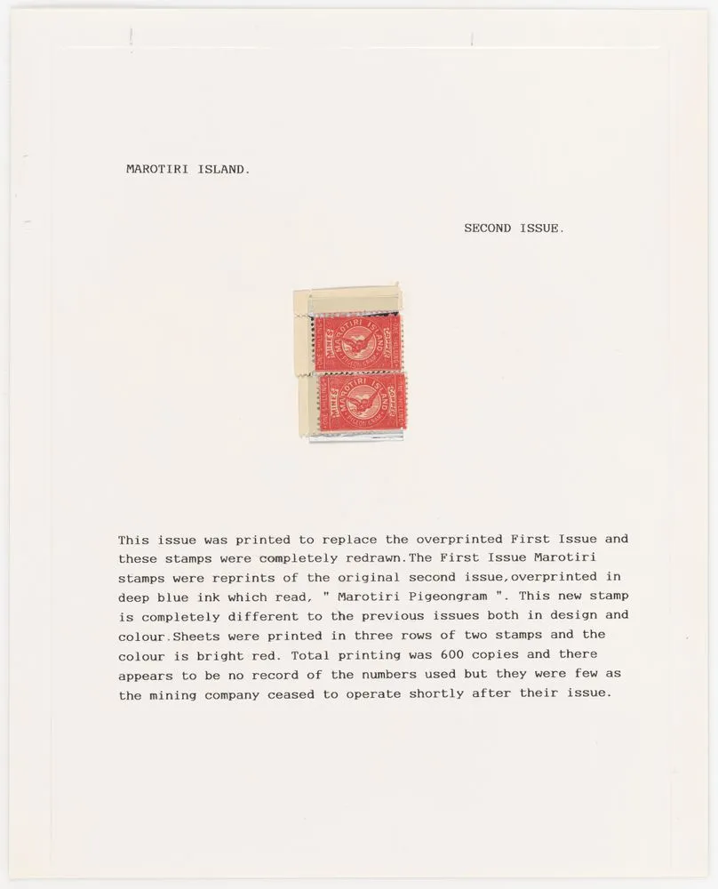Great Barrier Island Pigeon Post:Marotiri Is. second issue
