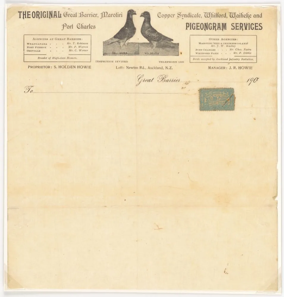 Great Barrier Pigeongram Service: Type four Flimsy