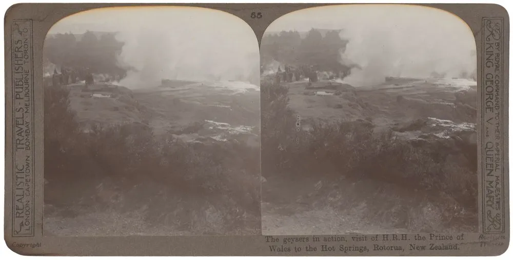The geysers in action, visit of H.R.H. the Prince of Wales to the Hot Springs, Rotorua, New Zealand
