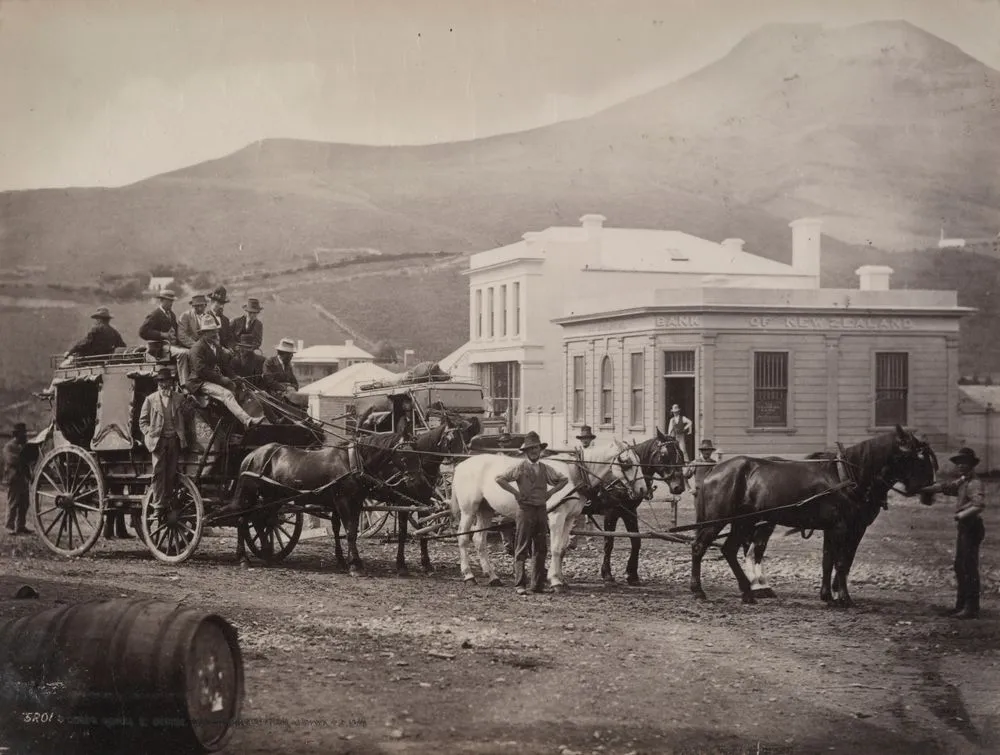 Cobb and Co. coach, Palmerston, Otago