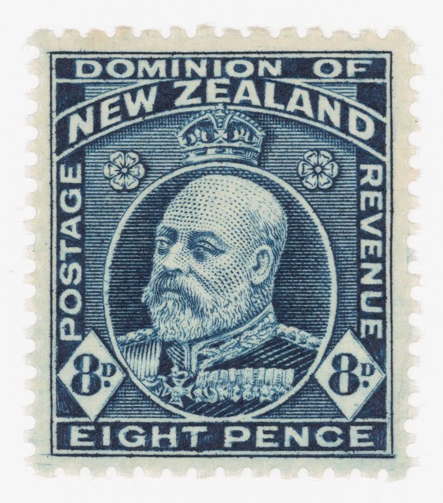 Issued eight penny 'King Edward VII' definitive stamp in indigo-blue