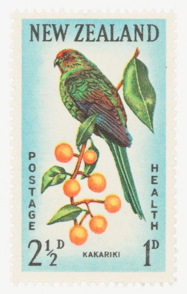 Issued two and a half penny 'Kakariki (Red-crowned Parakeet)' Health stamp