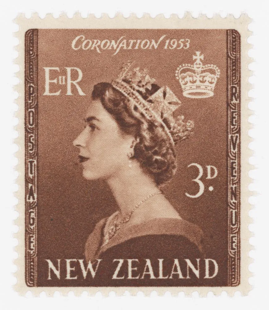 Issued three penny 'Queen Elizabeth II' Coronation stamp