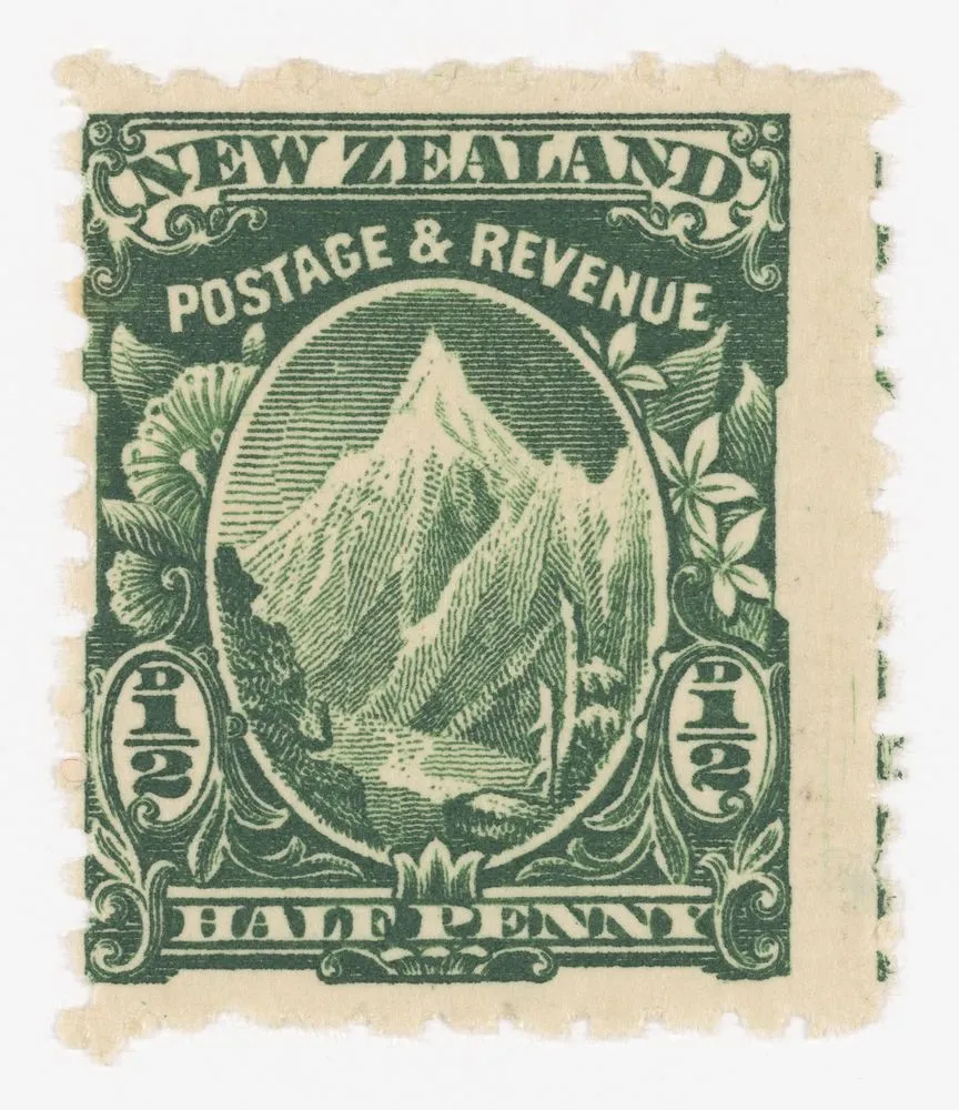 Issued half penny 'Mount Cook' stamp in green