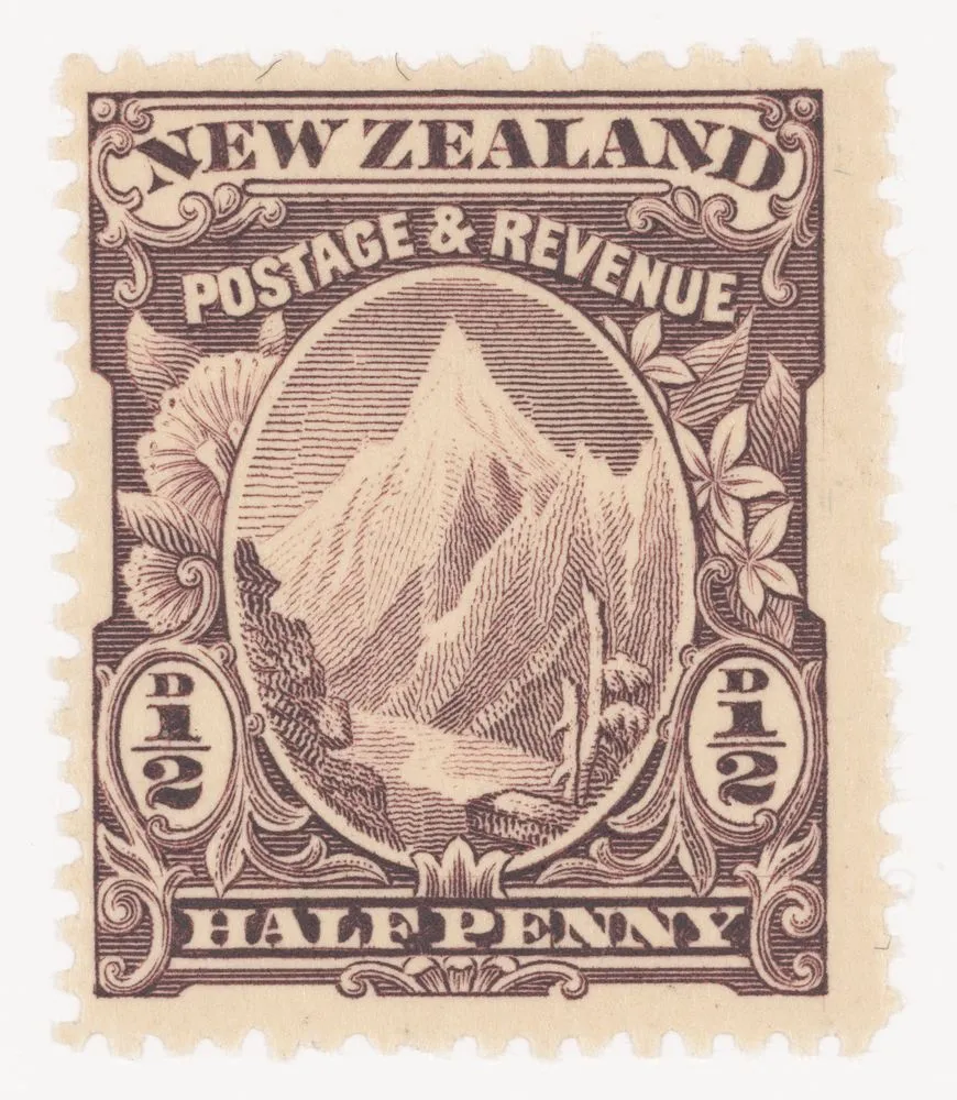 Issued half penny 'Mount Cook' stamp in purple