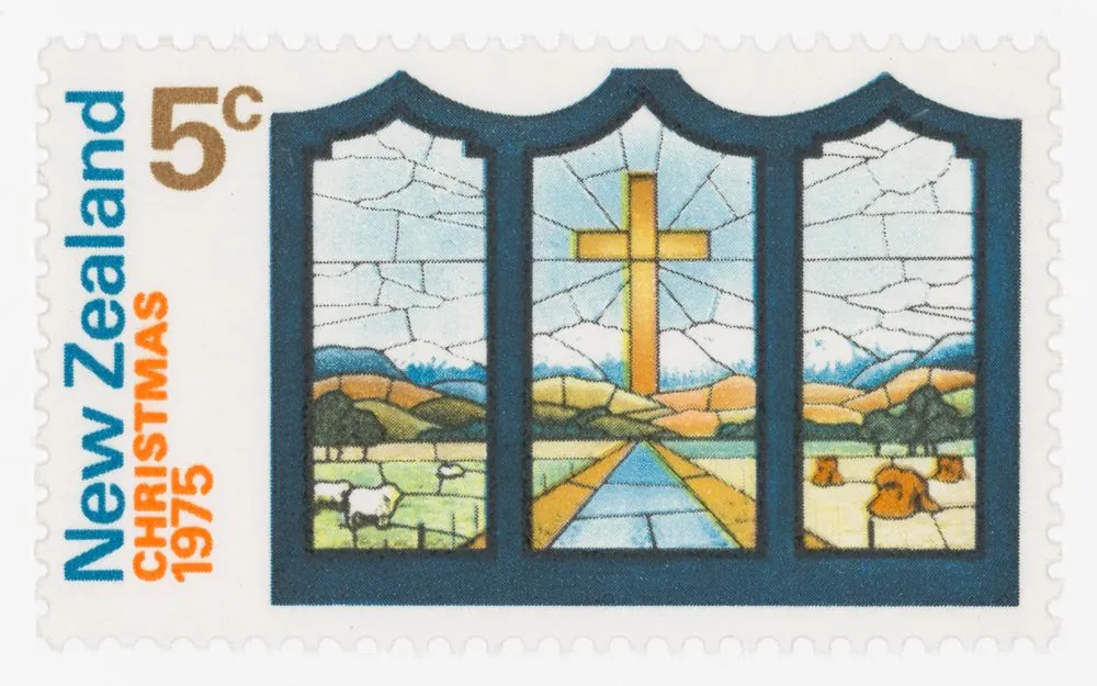 Issued five cent 'Stained Glass Window' Christmas stamp