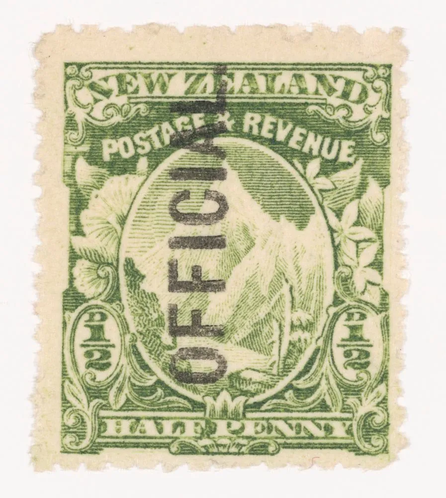 Issued Half penny 'Mount Cook' Official stamp in green