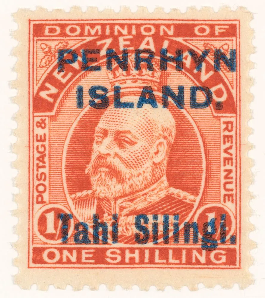 Issued one shilling 'King Edward VII' stamp overprinted with 'PENRHYN / ISLAND. / Tahi Silingi.'