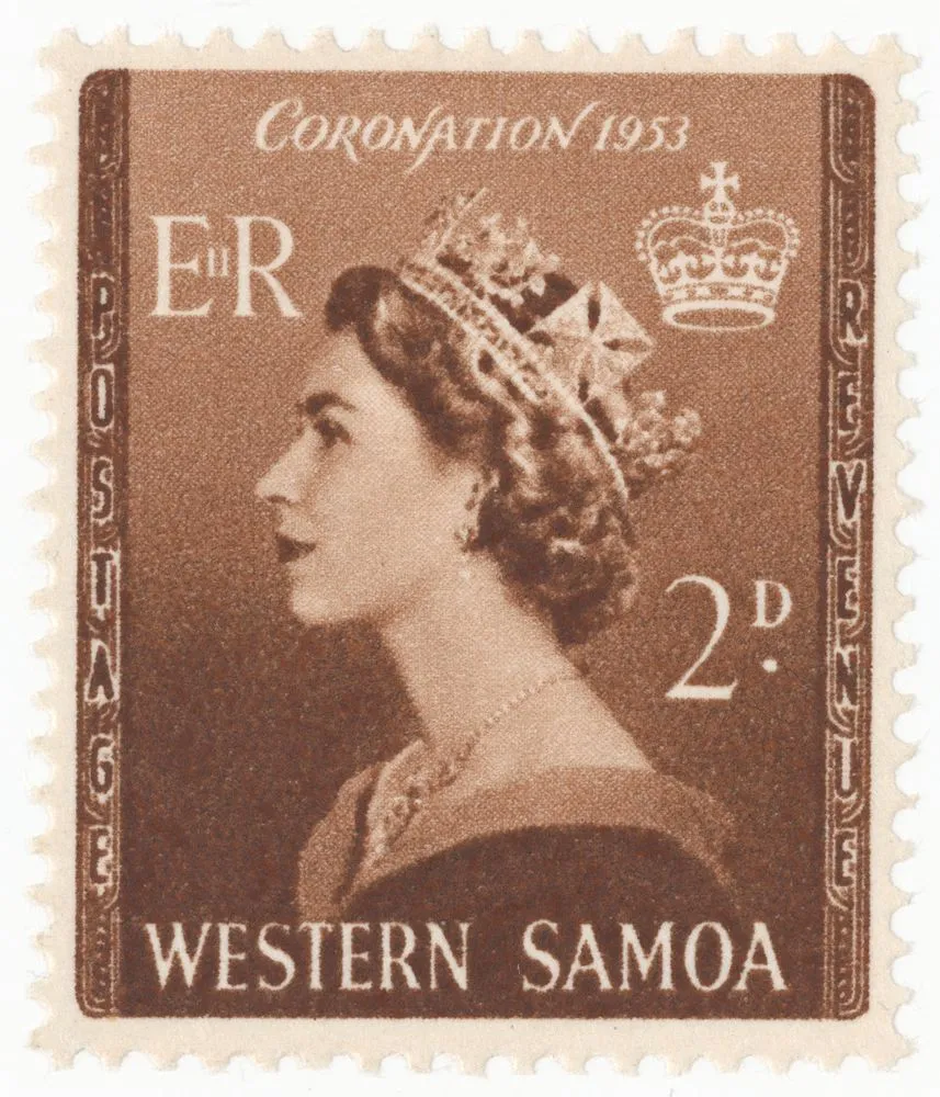 Issued two penny Western Samoa 'Queen Elizabeth II' Coronation stamp