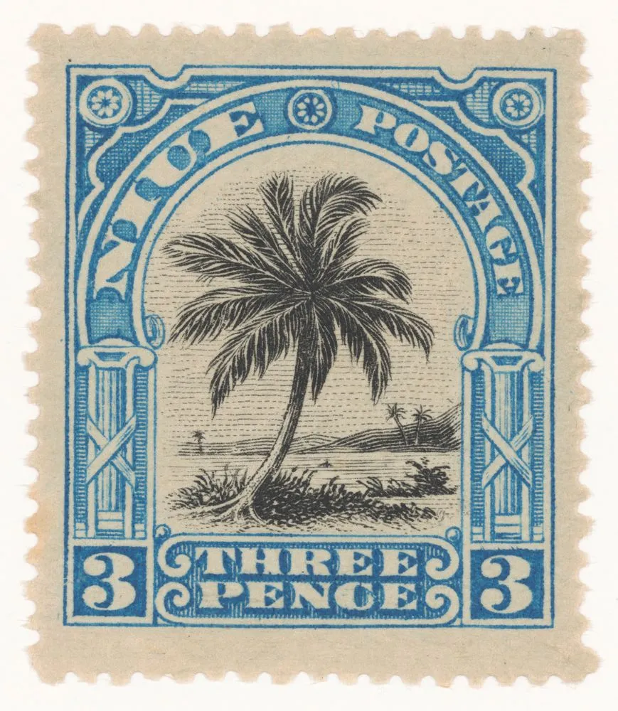 Issued three penny Niue 'Palm Tree' stamp