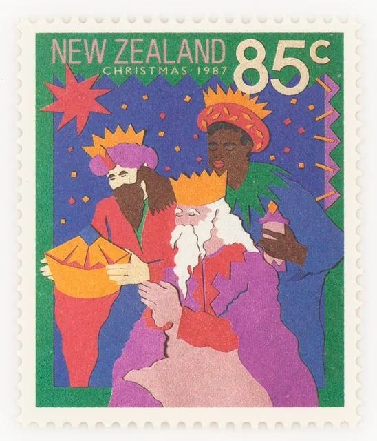 Issued eighty five cent New Zealand 'We Three Kings of Orient Are' Christmas stamp