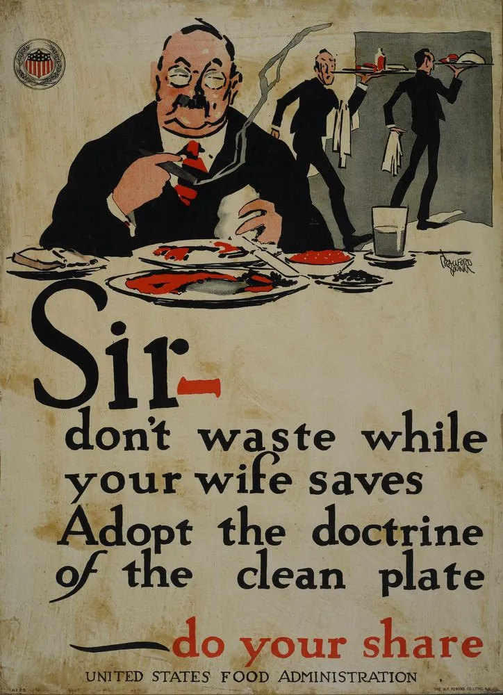 Poster, 'Sir - don't waste while your wife saves'