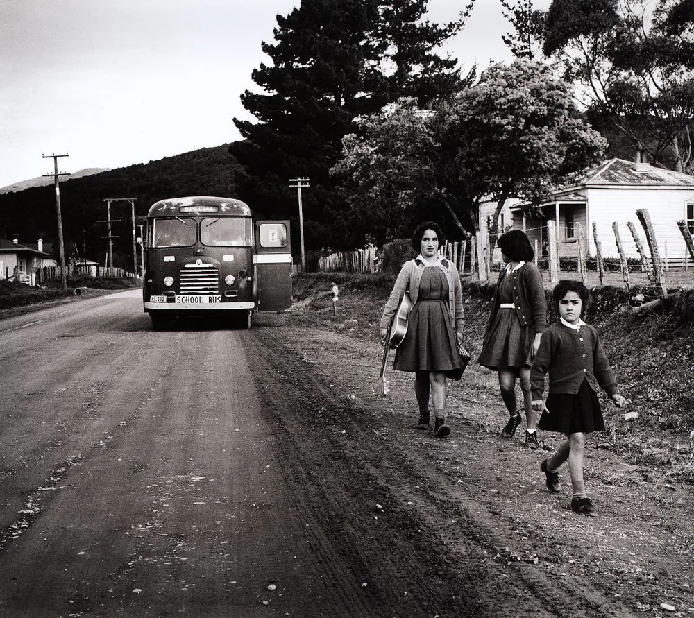 They hear the school bus stop on the road. From the series: Washday at the pa