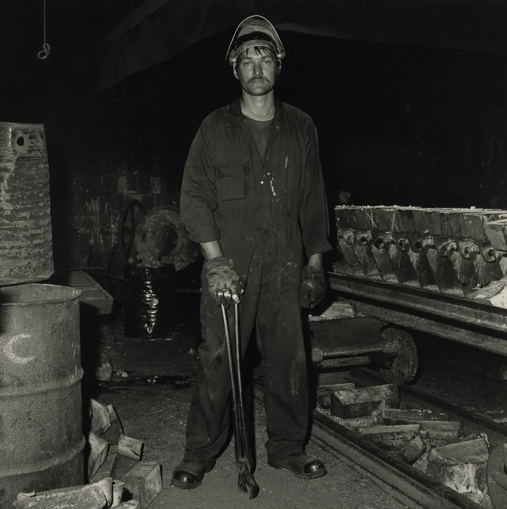 Mark Solomon, scrap metal smelter, Christchurch, 1981. From the series: Working Men