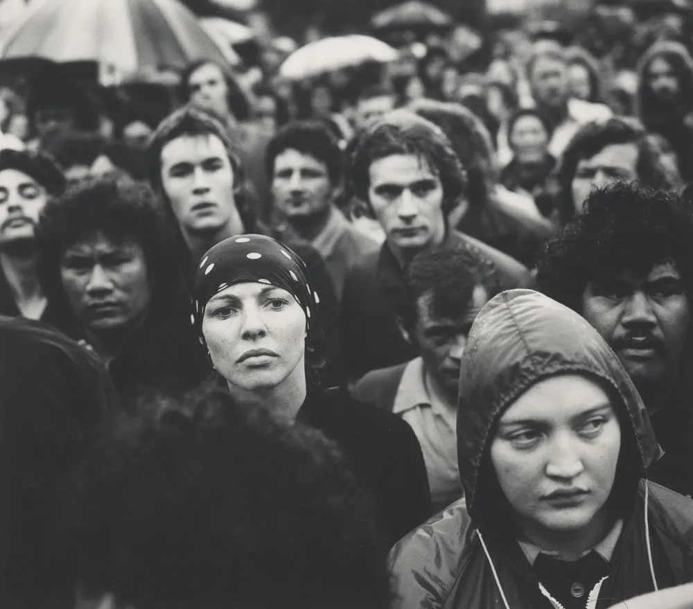 Arrival of the Maori land march on Parliament grounds 1975.