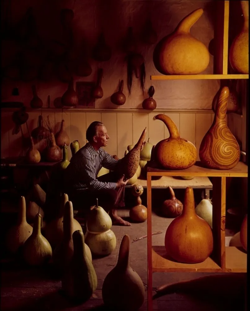 Colour transparencies of gourds grown and decorated by Theo Schoon