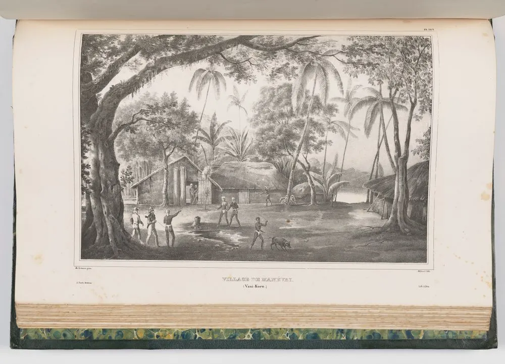 Village de Manévai (Vani-Koro). Plate 182. From the book Voyage de la corvette l'Astrolabe execute pendant les annees 1826-1827-1828-1829.