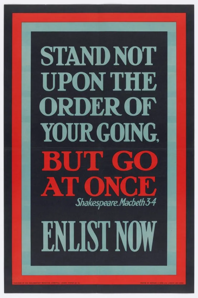 Poster, 'Stand not upon the order of your going'