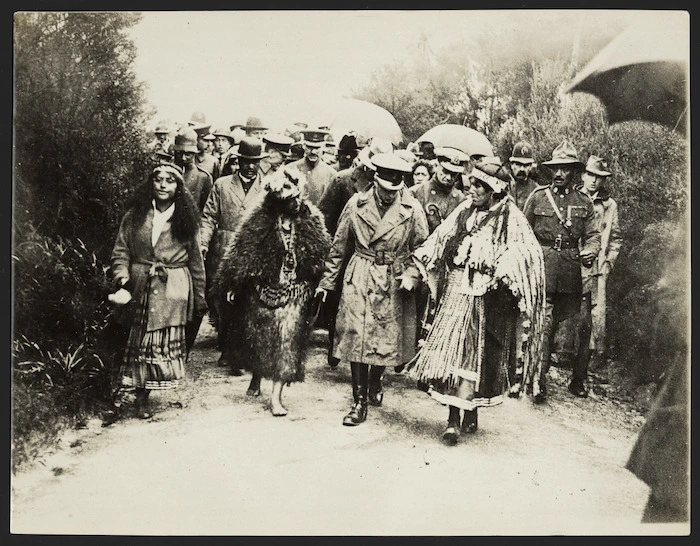 The Prince of Wales, with Maori guides, Whakarewarewa, Rotorua