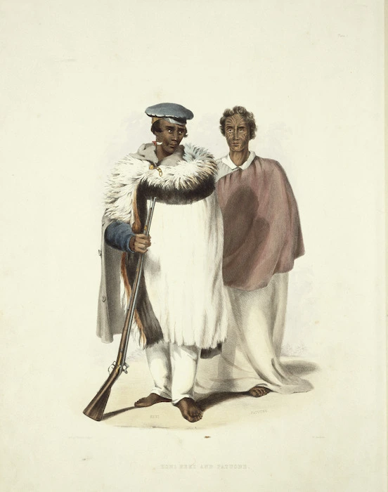 Angas, George French 1822-1886 :Honi Heki and Patuone. George French Angas [delt]; W. Hawkins [lith]. Plate 1, 1847.