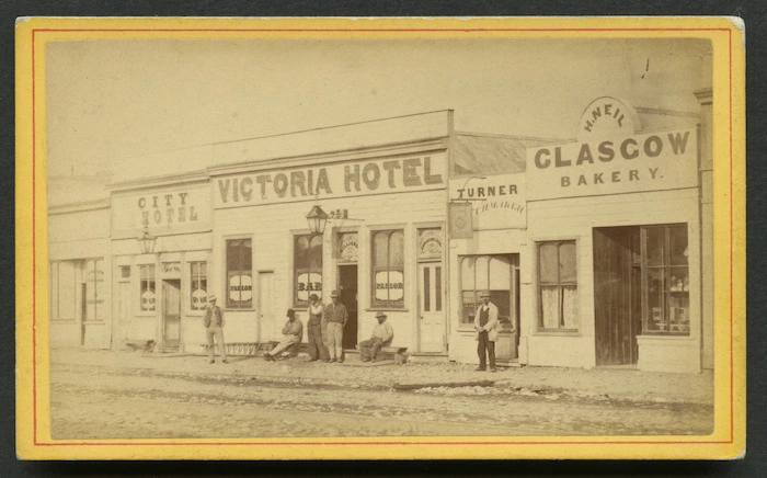 Gladstone Street, Westport showing Victoria Hotel, Turners and Glasgow