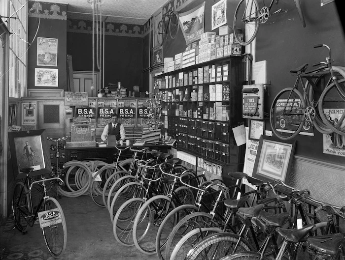 Interior of a cycle shop, Christchurch