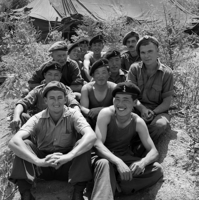 New Zealand soldiers with Korean soldiers attached to Commonwealth units (KATCOMS)