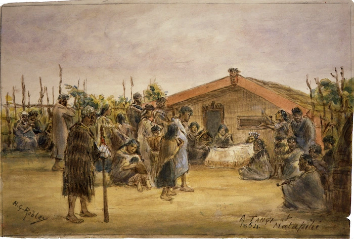 Robley, Horatio Gordon 1840-1930 :A tangi at Matapihi 1864.