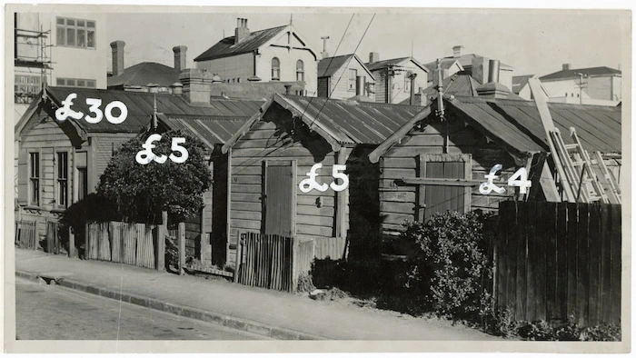 Cottages in Haining Street, Wellington, with 1947 prices