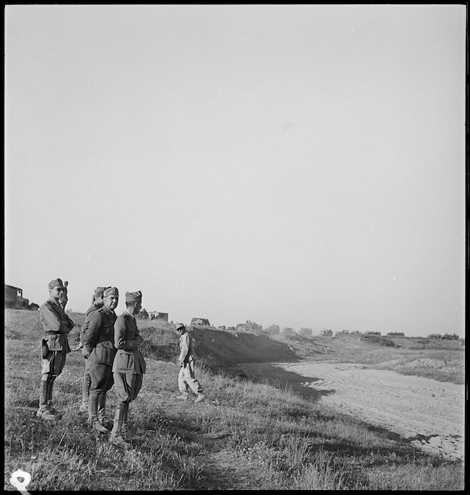 Senior Italian officers watch their army go past as POW in Tunisia - Photograph taken by M D Elias