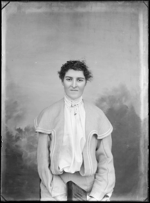 Portrait of an unidentified woman seated and holding a book, probably Christchurch district