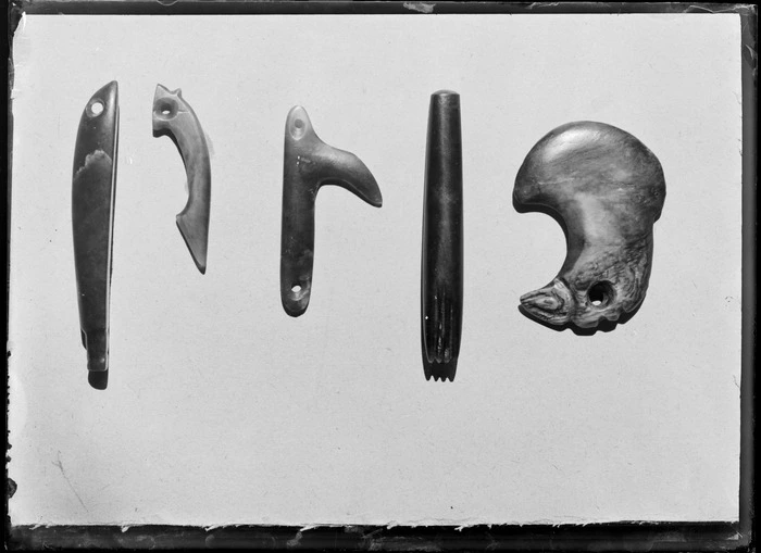 George Ebbett Collection, Maori Greenstone tattooing tools, Hawke's Bay District