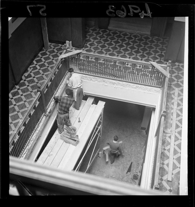 Workers renovating the Wellington Trades Hall