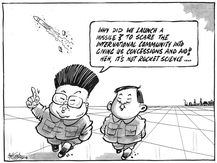 "Why did we launch a missile? To scare the international community into giving us concessions and aid! Heh, it's not rocket science..." 10 April 2009