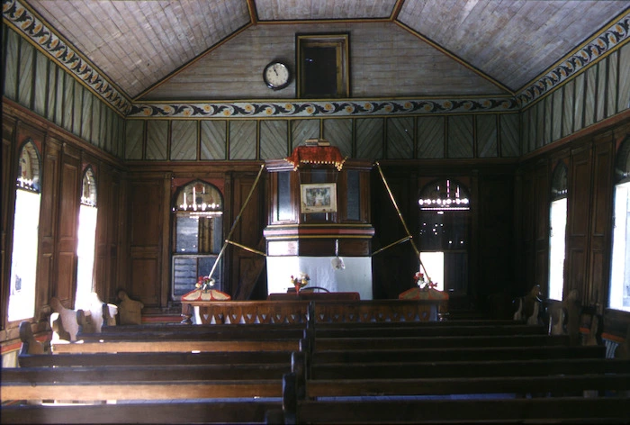 Interior of the old Church of Zion on Palmerston Islet